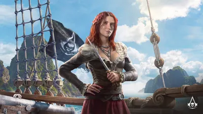 Red Haired Pirate Games Wallpaper 4K 7560x4254 5k, Ultra, Hd, Pc, Desktop, Wallpaper, Showing, A, Red-haired, Pirate, Woman, Ship, White, Pink, Gray, Ultrawide, 4K