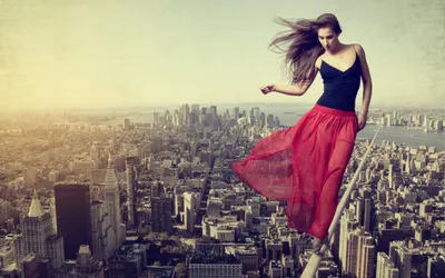 Golden Model Wallpaper World Wallpaper 4K 2560x1600 A, Model, Poses, Confidently, On, Ledge, Overlooking, Bustling, City, Skyline, Her, Flowing, White, Ultrawide, QHD