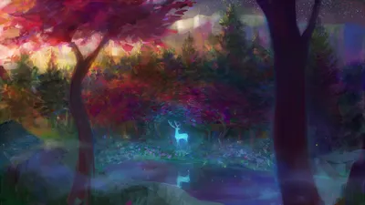 Dreamy Magical Wallpaper Fantasy Wallpaper 4K 2280x1285 A, Magical, Forest, Scene, Featuring, Ethereal, White, Deer, Amidst, Vibrant, Foliage, Tranquil, Brown, Ultrawide, Full HD