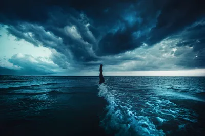 Woman Stands Ocean Nature Wallpaper 4K 2000x1333 A, Woman, Stands, At, The, Ocean's, Edge, Under, Ocean, 039, Dramatic, Dark, Gray, Brown, Ultrawide, Full HD