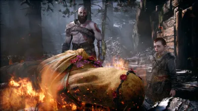 Radiant God Wallpaper Games Wallpaper 4K 3840x2160 God, Of, War, Video, Game, Kratos, And, Atreus, Stand, Beside, Burning, Gray, Orange, Ultrawide, 4K