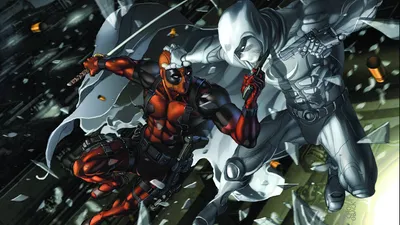 Dark Deadpool Wallpaper Space Wallpaper 4K 1920x1080 Hd, Desktop, Wallpaper, Featuring, Deadpool, And, Moon, Knight, Action, Red, Bodysuit, Swords, White, Gray, Brown, Ultrawide, Full HD