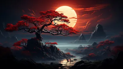 Dramatic Landscape Red Leaved Wallpaper 4K, Nature category