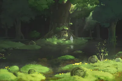 Anime Serene Forest Nature Wallpaper 4K 1920x1280 Gray, Pink, Full HD, Landscape