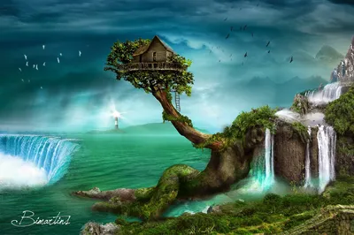 Whimsical Landscape Treehouse Perched Nature Wallpaper 4K 1920x1277 Brown, Full HD, Ultrawide