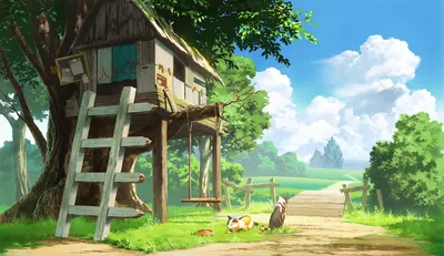 Anime Charming Tree Nature Wallpaper 4K 2376x1374 White, Pink, Full HD, Ultrawide