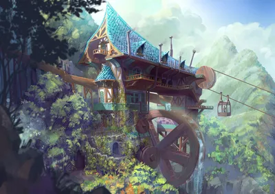 Fantasy House Perched Cliffside Large Nature Wallpaper 4K 1920x1357 White, Full HD, Landscape