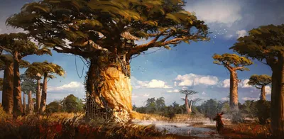 Fantasy Treehouse Home Nature Wallpaper 4K 2203x1080 White, Gray, Full HD, Ultrawide