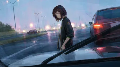 Dark Anime Wallpaper Cars Wallpaper 4K 2000x1125 An, Anime, Girl, With, Short, Hair, Stands, In, Rain, Road, Cars, Streetlights, Gray, Ultrawide, Full HD