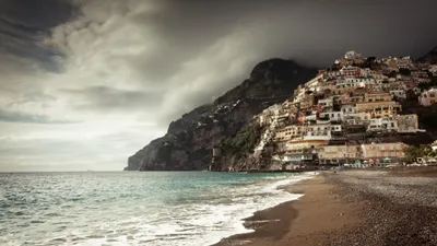 Positano Man Coastline Colorful Buildings Nature Wallpaper 4K 3840x2160 White, Gray, Ultrawide, 4k