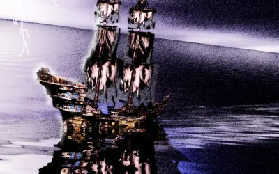 Epic Ghostly Wallpaper Black/Dark Wallpaper 4K 2880x1800 A, Ghostly, Ship, Sailing, Through, Dark, Purple, Waters, Creates, Spooky, Eerie, Atmosphere, White, Ultrawide, QHD