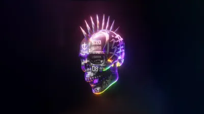 Dark Cyberpunk Skull Neon Circuitry Technology Wallpaper 4K 3840x2160 Dark, Cyberpunk, Skull, With, Neon, Circuitry, And, Spiked, Crown, Glowing, Multicolor, Accents, White, Gray, Brown, Ultrawide, 4K