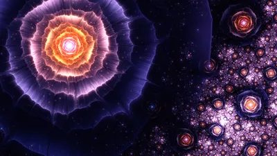 Misty Abstract Wallpaper Black/Dark Wallpaper 4K 1920x1080 Abstract, Fractal, Design, Featuring, Glowing, Purple, And, Orange, Flower-like, Shapes, Dark, Created, Brown, Gray, White, Ultrawide, Full HD