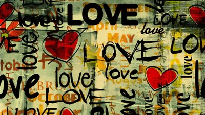 Artistic Word Love Abstract Wallpaper 4K 3840x2160 Artistic, Hd, Wallpaper, Featuring, The, Word, Love, And, Red, Hearts, Scattered, Across, Gray, Ultrawide, 4K