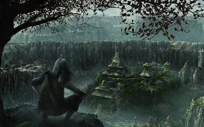 Bold Fantasy Wallpaper Fantasy Wallpaper 4K 1920x1200 A, Fantasy, Hd, Desktop, Wallpaper:, Featuring, Human, Holding, Sword, Overlooking, Rain-soaked, Ancient, Gray, Ultrawide, Full HD