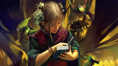 Crisp Fantasy Wallpaper Fantasy Wallpaper 4K 1920x1080 A, Fantasy-themed, Hd, Wallpaper:, Featuring, Child, Dressed, Elf, Engrossed, Book, Surrounded, Vibrant, Brown, Gray, Ultrawide, Full HD