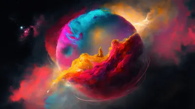 Misty Digital Wallpaper Space Wallpaper 4K 3840x2160 Digital, Art, Of, A, Vibrant, Colorful, Planet, Surrounded, Swirling, Nebulae, Stars, Rendered, Brown, Gray, Pink, Ultrawide, 4k