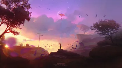 Depicting Fantasy Landscape Person Flying Nature Wallpaper 4K 1920x1081 Gray, Full HD, Ultrawide