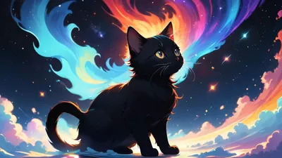 Colorful Dark Drawing Black/Dark Wallpaper 4K 1920x1080 A, Colorful, Dark, Drawing, Of, Black, Cat, Glowing, Eyes, Against, Vibrant, Swirling, Yellow, White, Pink, Ultrawide, Full HD