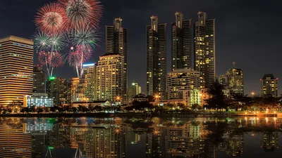 Vibrant Night Bangkok Skyline Modern World Wallpaper 4K 1920x1080 Brown, Full HD, Ultrawide