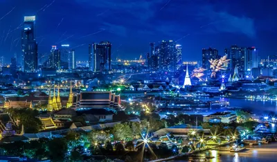 Nighttime Cityscape Bangkok Thailand Illuminated World Wallpaper 4K 3000x1765 Brown, Red, Ultrawide, QHD