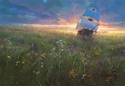 Calm Fantasy Wallpaper Nature Wallpaper 4K 3000x2069 A, Fantasy, Hd, Desktop, Wallpaper, Featuring, Ship, Sailing, Through, Tall, Grassy, Fields, Gray, Brown, Landscape, QHD