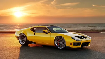 Vivid Yellow Wallpaper Nature Wallpaper 4K 3848x2160 A, Yellow, De, Tomaso, Pantera, Parked, By, The, Ocean, Sunset, Captured, Ultra, Orange, Purple, Ultrawide, 4K