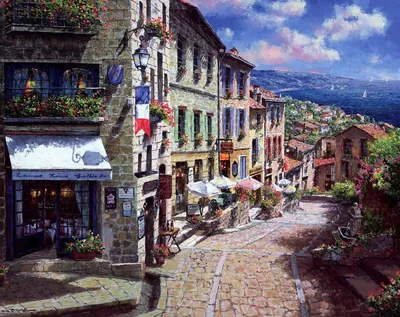 Dreamy Vibrant Wallpaper World Wallpaper 4K 1920x1522 A, Vibrant, Artistic, Painting, Of, Charming, Cobblestone, Street, Lined, Quaint, Stone, Buildings, Gray, Square, Full HD