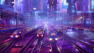 Moody Futuristic Wallpaper World Wallpaper 4K 1920x1080 Futuristic, Sci-fi, Cityscape, With, Multiple, Trains, Arriving, On, Illuminated, Tracks, Glowing, Neon, Pink, Brown, Ultrawide, Full HD