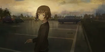 Moody Brown Wallpaper Cars Wallpaper 4K 1950x975 A, Brown-haired, Anime, Character, With, Black, Eyes, Stands, Parking, Lot, Casually, Holding, Gray, Ultrawide, Full HD