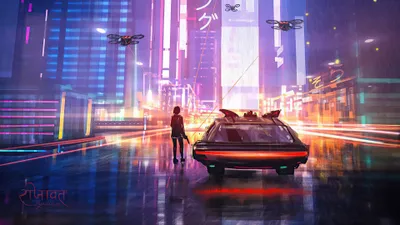 Sci Cyberpunk Futuristic World Wallpaper 4K 3840x2160 Sci-fi, Cyberpunk:, Hd, Wallpaper:, Featuring, A, Futuristic, Car, Drones, Hovering, Above, Neon-lit, White, Ultrawide, 4k