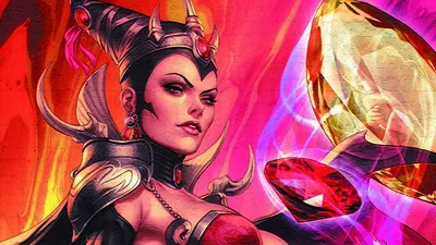 Comic Grimm Fairy Tales Fantasy Wallpaper 4K 1920x1080 Comic, Grimm, Fairy, Tales, Sorceress, With, Horned, Crown, Dark, Armor, Glowing, Red, Pink, Green, Ultrawide, Full HD