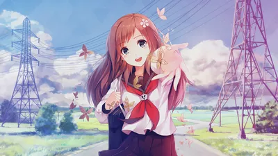 Calm Anime Wallpaper Nature Wallpaper 4K 1920x1080 Hd, Wallpaper, Featuring, An, Anime, Girl, With, Brown, Hair, Uniform, Holding, Flower, Gray, White, Ultrawide, Full HD