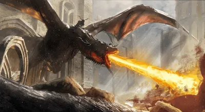 Serene Fierce Wallpaper Fantasy Wallpaper 4K 1975x1080 A, Fierce, Fantasy, Dragon, Unleashes, Blazing, Fire, Breath, Within, Ruined, Castle, Captured, Gray, Ultrawide, Full HD