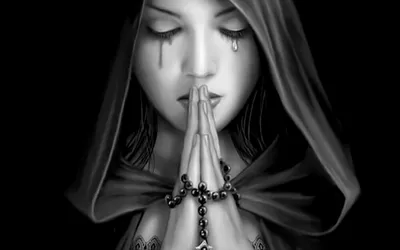 Misty Captivating Wallpaper Fantasy Wallpaper 4K 2560x1600 A, Captivating, Fantasy, Image, Of, Woman, In, Dark, Hood, Tears, Rosary, Creating, White, Gray, Ultrawide, QHD