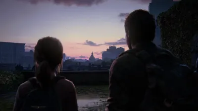Epic Joel Wallpaper World Wallpaper 4K 3840x2160 Joel, And, Ellie, Stand, On, A, Rooftop, At, Dusk, Silhouetted, Against, Ruined, Gray, Ultrawide, 4K