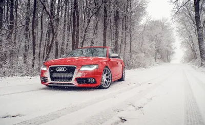 Red Snowy Winter Surrounded Nature Wallpaper 4K 1920x1168 Red, Audi, S4, Parked, On, A, Snowy, Winter, Road, Surrounded, Snow-covered, Trees, White, Ultrawide, Full HD
