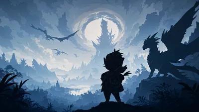 Moody Silhouetted Wallpaper Games Wallpaper 4K 3840x2160 Silhouetted, Rider, And, Wyvern, In, A, Misty, Valley, Beneath, Colossal, Shadow-beast, Monster, White, Gray, Ultrawide, 4K