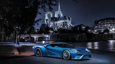 Blue Supercar Seine River Night Animals Wallpaper 4K 3840x2160 A, Blue, Ford, Gt, Supercar, Parked, By, The, Seine, River, Night, Illuminated, Brown, Gray, Ultrawide, 4K