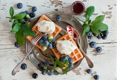 Golden Waffles Topped Whipped Cream Abstract Wallpaper 4K 2000x1362 Hd, Desktop, Wallpaper:, Featuring, Golden, Waffles, Topped, With, Whipped, Cream, Fresh, Blueberries, White, Landscape, Full HD