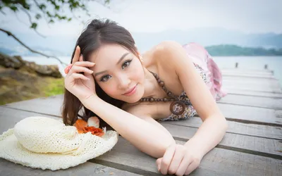Asian Woman Lying Nature Wallpaper 4K 1920x1200 Hd, Desktop, Wallpaper, Featuring, An, Asian, Woman, Lying, Wooden, Pier, Hat, Beside, White, Ultrawide, Full HD