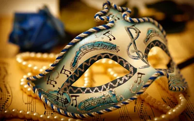 Vibrant Beautifully Wallpaper Abstract Wallpaper 4K 2880x1800 A, Beautifully, Designed, Mask, Adorned, With, Musical, Notes, Set, Against, Backdrop, Sheet, Brown, Gray, Ultrawide, QHD