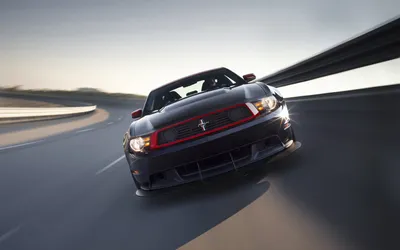 Sleek Black Mustang Black/Dark Wallpaper 4K 1920x1200 A, Sleek, Black, Ford, Mustang, Boss, 302, Accelerates, Winding, Road, Showcasing, Muscular, White, Ultrawide, Full HD