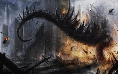 Dramatic Colossal Godzilla Like Creature Black/Dark Wallpaper 4K 1749x1093 A, Dramatic, Hd, Wallpaper, Featuring, Colossal, Godzilla-like, Creature, Emerging, City, Ruins, Surrounded, White, Ultrawide
