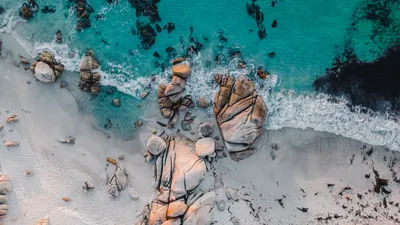 Vivid Aerial Wallpaper Nature Wallpaper 4K 1920x1080 Aerial, View, Of, A, Serene, Beach, Featuring, Smooth, Rocks, Turquoise, Waters, Gentle, Gray, Ultrawide, Full HD