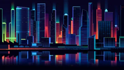 Vibrant Artistic City Skyline Illuminated World Wallpaper 4K 3840x2160 A, Vibrant, Artistic, City, Skyline, With, Illuminated, Skyscrapers, Reflecting, Water, Rendered, Ultra, Brown, Ultrawide, 4K