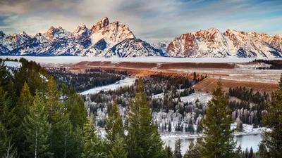 Majestic Snow Capped Mountains Nature Wallpaper 4K 3840x2160 Majestic, Snow-capped, Mountains, Rise, Over, A, Tranquil, River, Lush, Greenery, Capturing, Serene, Gray, Ultrawide, 4K