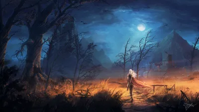 Woman Warrior Sword White Fantasy Wallpaper 4K 3000x1688 A, Woman, Warrior, With, Sword, And, White, Hair, Walks, Along, Path, Toward, Pink, Ultrawide, QHD