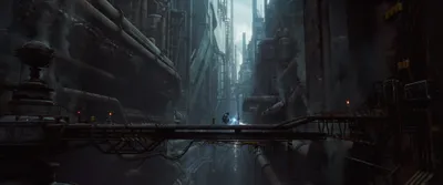 Dark Industrial Sci World Wallpaper 4K 3840x1600 A, Dark, Industrial, Sci-fi, Cityscape, With, Towering, Structures, Pipes, Illuminated, Faint, Blue, Gray, White, Ultrawide, 4K