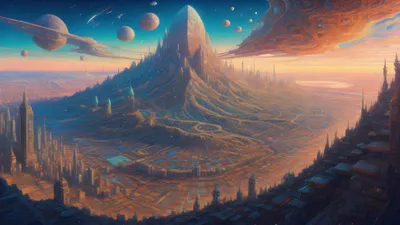 Surreal Sci Cityscape World Wallpaper 4K 3072x1728 Surreal, Sci-fi, Cityscape, Beneath, Alien, Skies, With, A, Sci, Towering, Central, Spire, Gray, Pink, Ultrawide, QHD